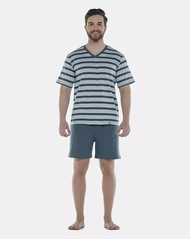 Pijama Masculino Adulto Manga Curta e Short Decote V