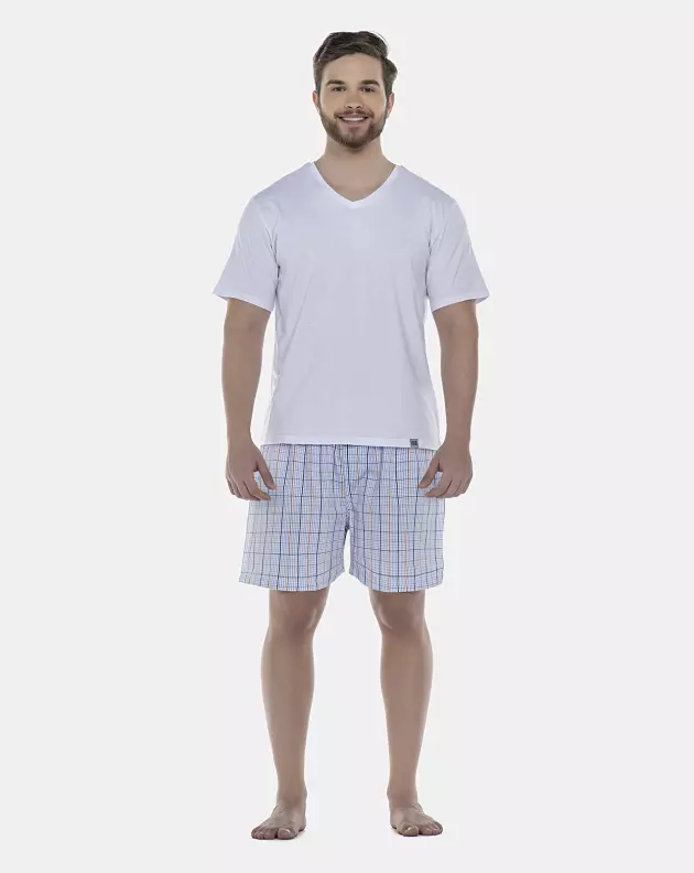 Pijama Masculino Adulto Manga Curta e Short Tricoline