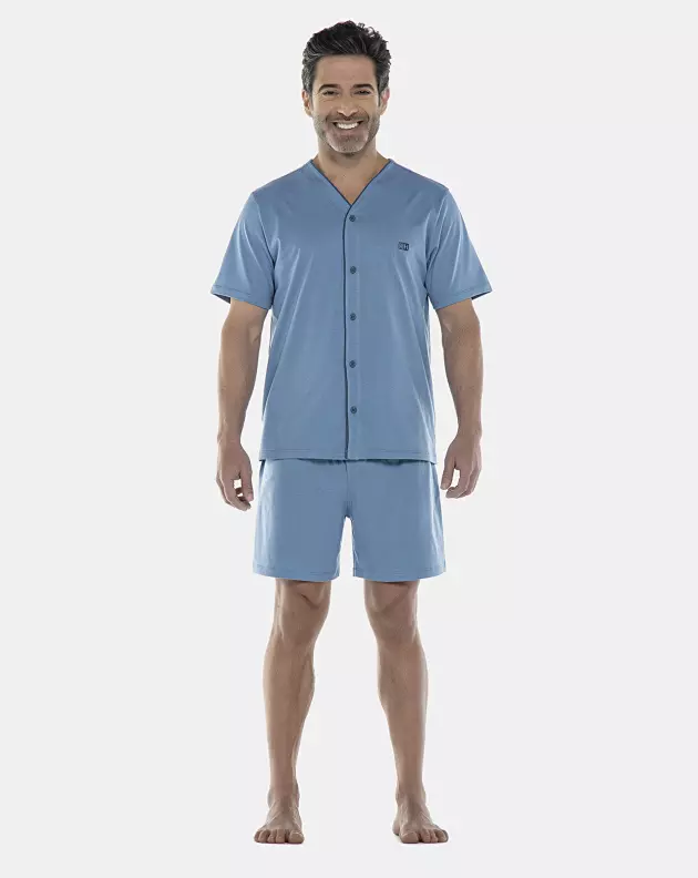 Pijama Masculino Adulto Manga Curta e Short Aberto
