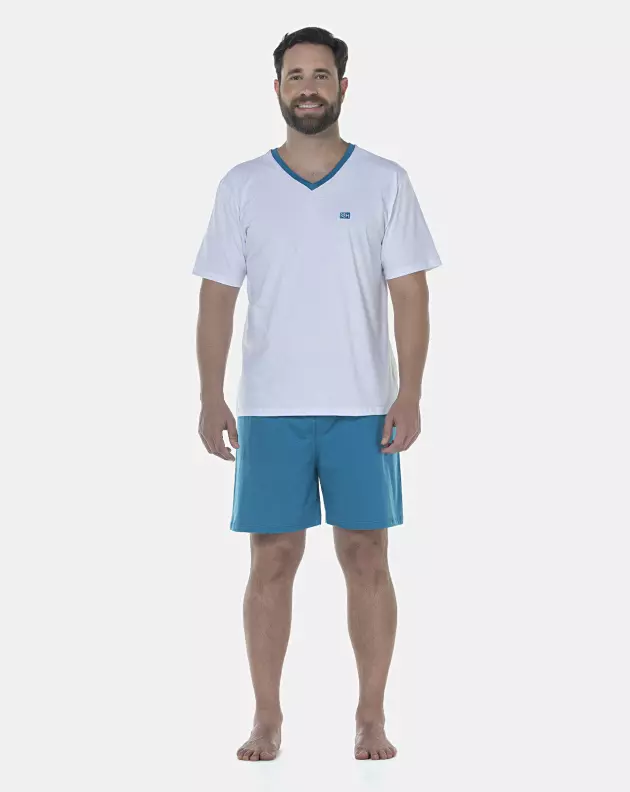 Pijama Masculino Adulto Manga Curta e Short Decote V