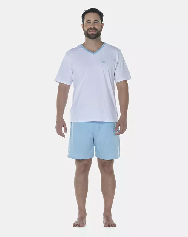 Pijama Masculino Adulto Manga Curta e Short Decote V
