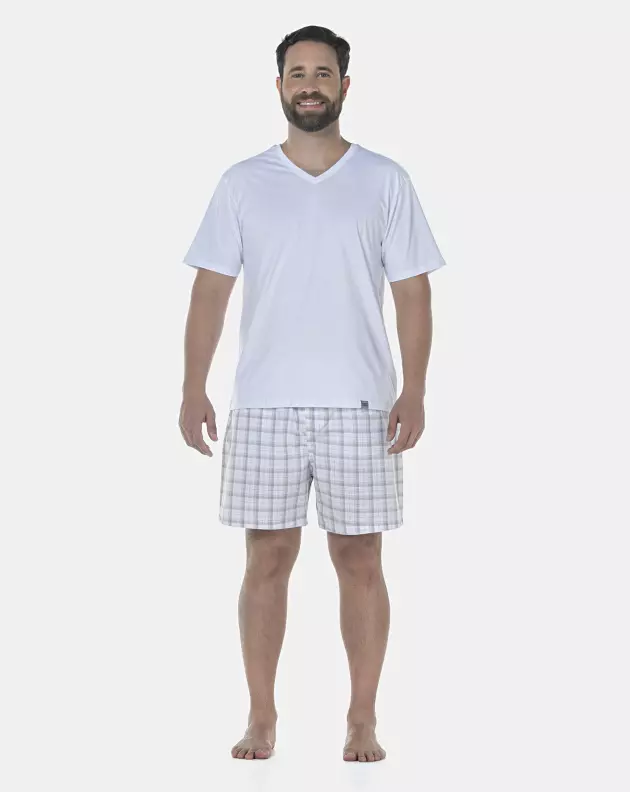 Pijama Masculino Adulto Manga Curta e Short Tricoline