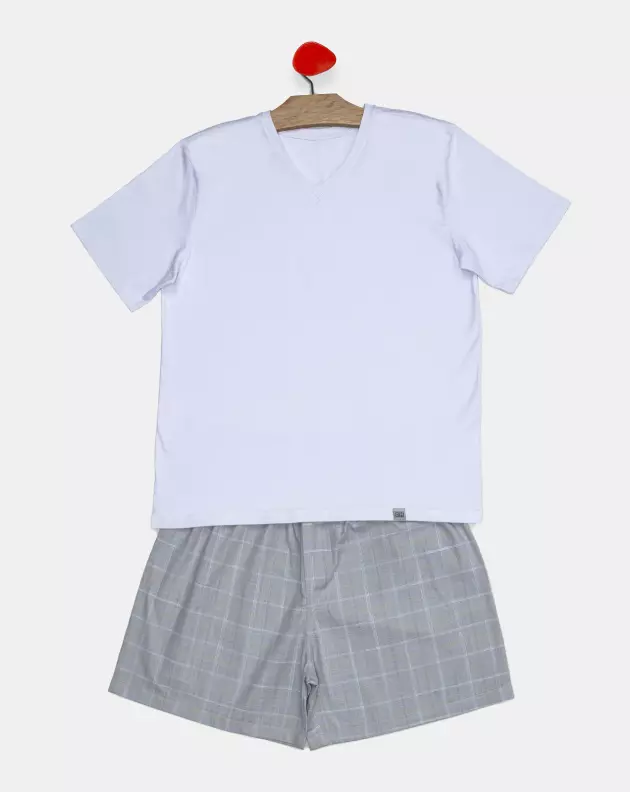 Pijama Masculino Adulto Manga Curta e Short Tricoline
