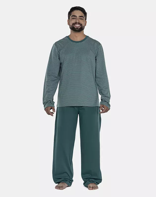 Pijama Masculino Adulto Manga Longa Listras e Calça