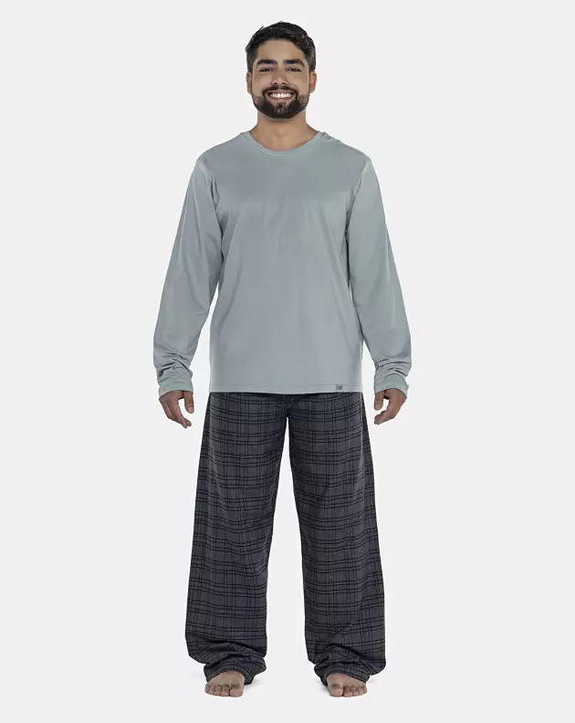 Pijama Masculino Adulto Manga Longa e Calça Flanelada