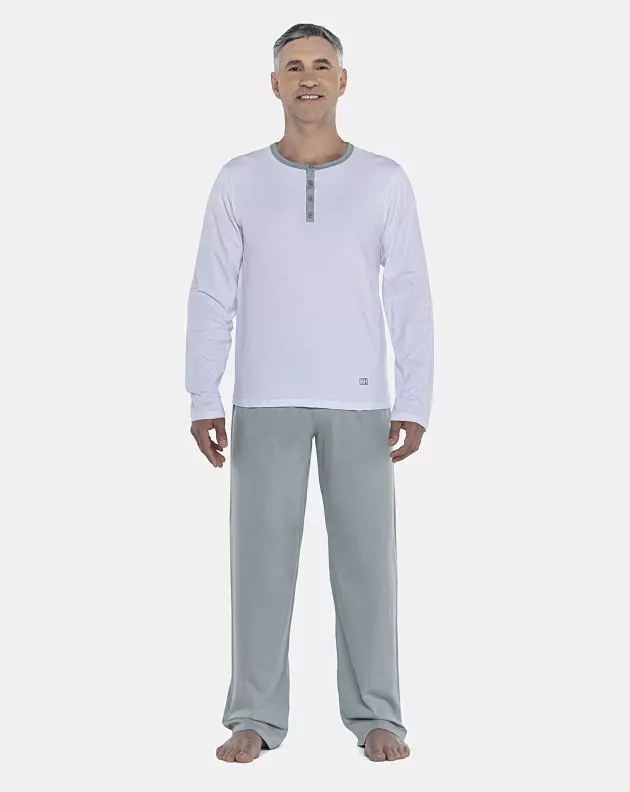 Pijama Masculino Adulto Manga Longa Com Abertura Frontal e Calça