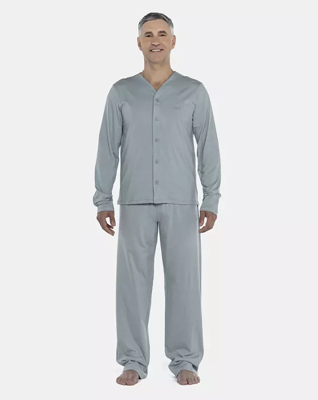 Pijama Masculino Adulto Manga Longa Com Abertura Frontal e Calça