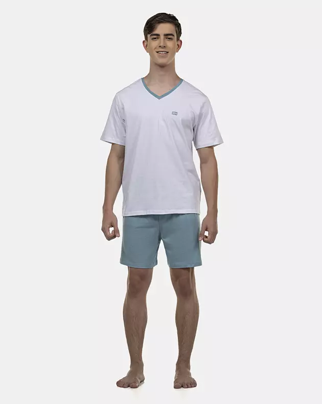 Pijama Masculino Adulto Manga Curta Decote V e Short