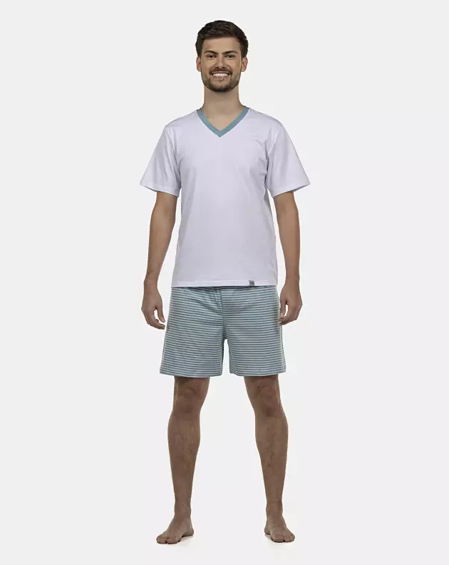 Pijama Masculino Adulto Manga Curta Decote V Short