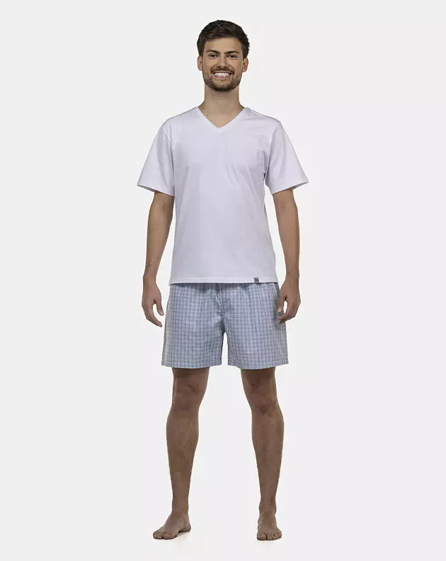 Pijama Masculino Adulto Manga Curta Decote V e Short