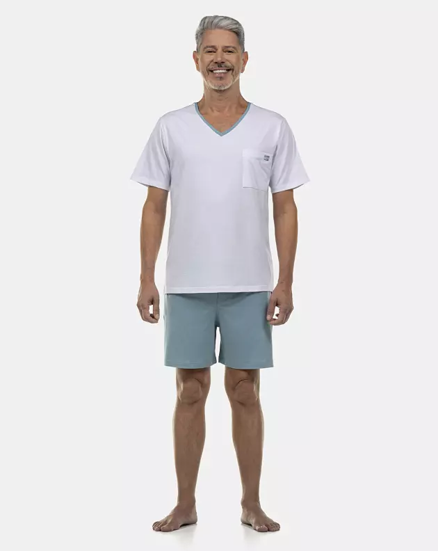 Pijama Masculino Adulto Manga Curta  Decote V e Short