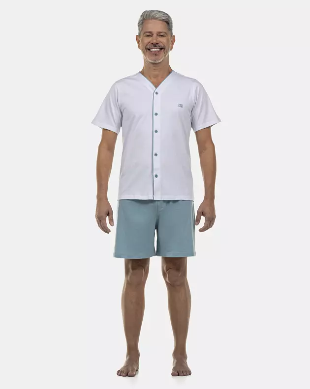 Pijama Masculino Adulto Manga Curta e Short Aberto