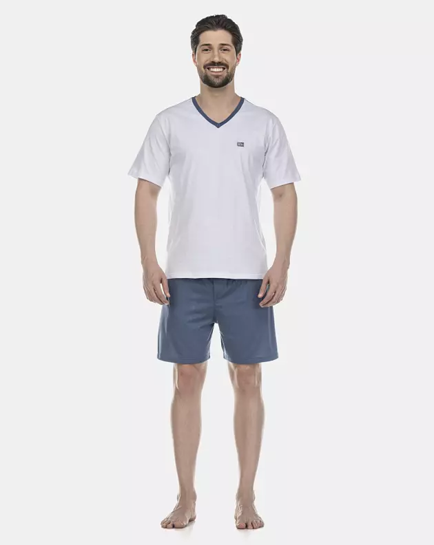 Pijama Masculino Adulto Manga Curta Decote V e Short 