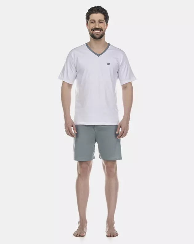 Pijama Masculino Adulto Manga Curta Decote V e Short 