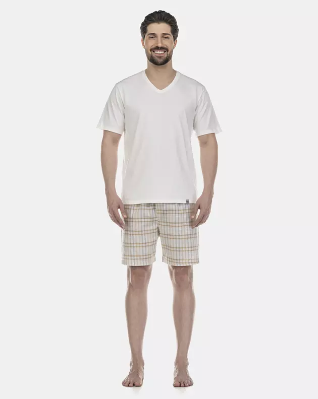 Pijama Masculino Adulto Manga Curta e Short Tricoline