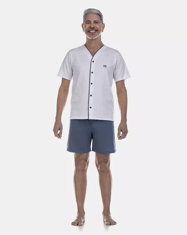 Pijama Masculino Adulto Manga Curta Com Abertura e Short