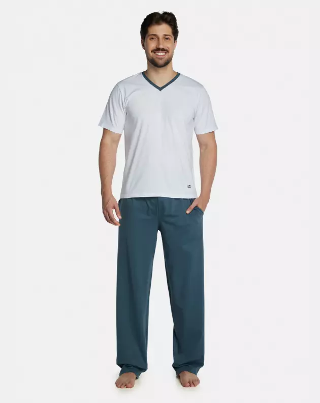 Pijama Masculino Adulto Manga Curta Decote V e Calça