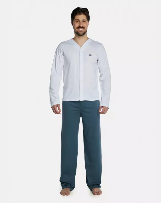 Pijama Masculino Adulto Manga Longa Com Abertura e Calça