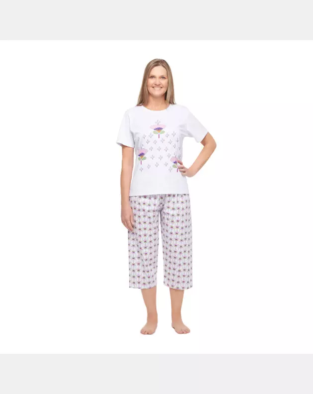 Pijama Feminino clássico manga curta e corsário Floral