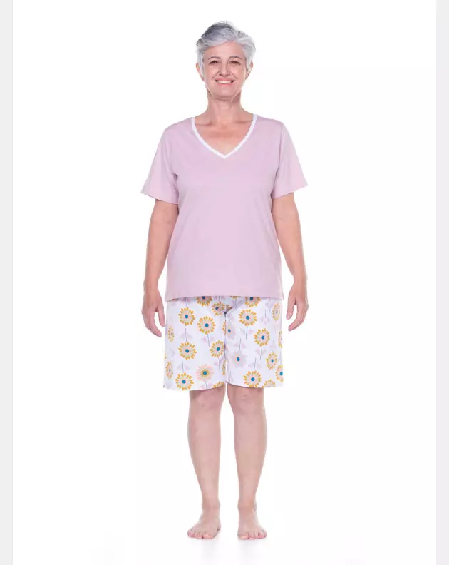 Pijama Feminino Adulto Manga Curta e Bermuda