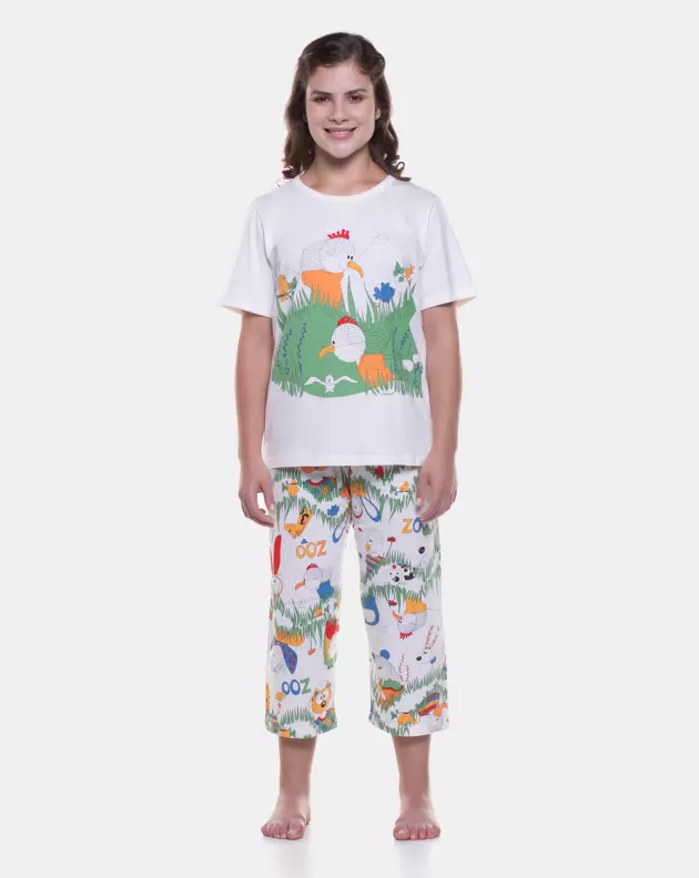 Pijama Feminino Adulto Manga Curta e Corsário