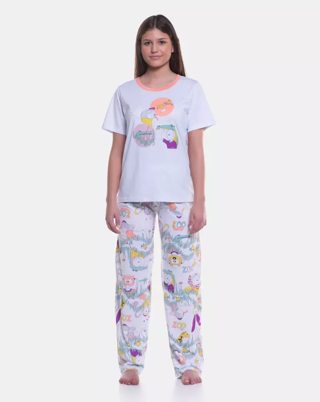 Pijama Feminino Adulto Manga Curta e Calça