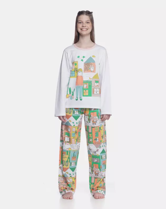 Pijama Feminino Adulto Manga Longa e Calça