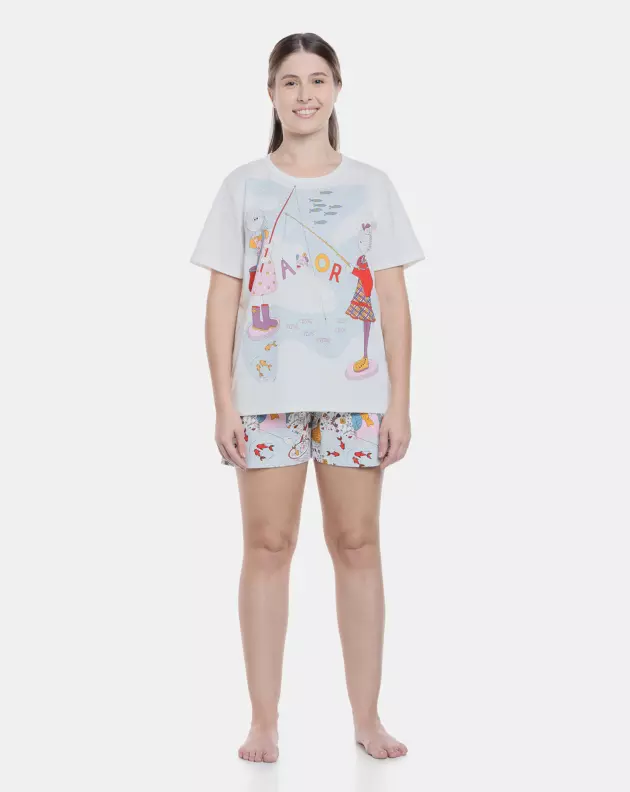 Pijama Feminino Blusa manga curta e short Estampado