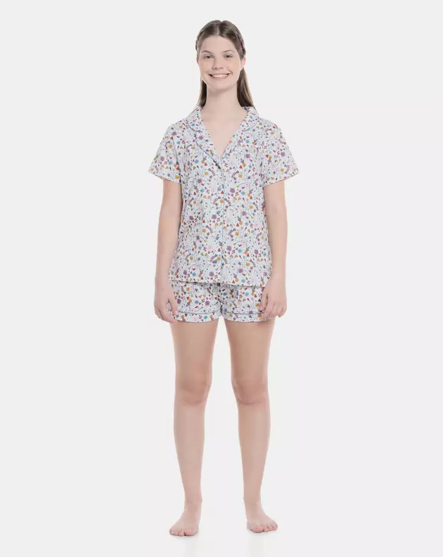 Pijama Feminino Adulto Manga Curta Decote V e Short
