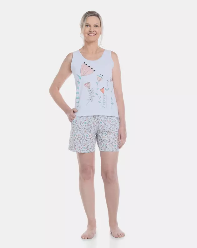 Pijama Feminino Adulto Regata e Bermuda