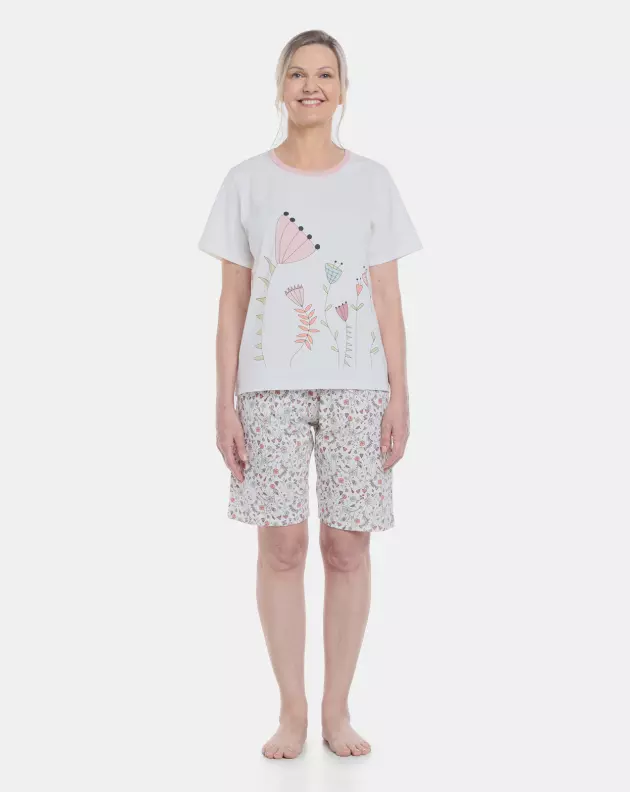 Pijama Feminino Adulto Manga Curta e Bermuda