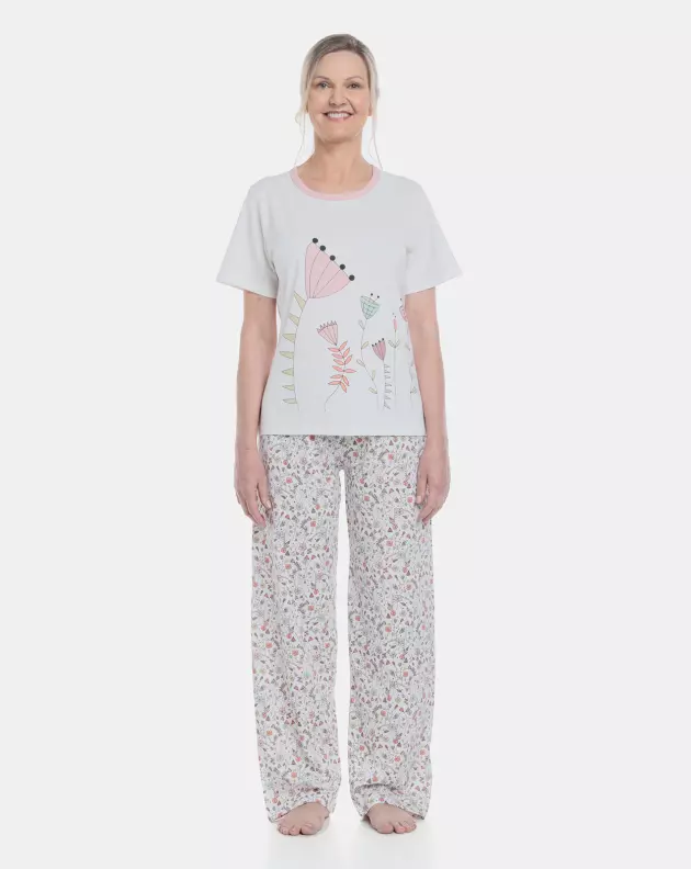 Pijama Feminino Adulto Manga Curta e Calça