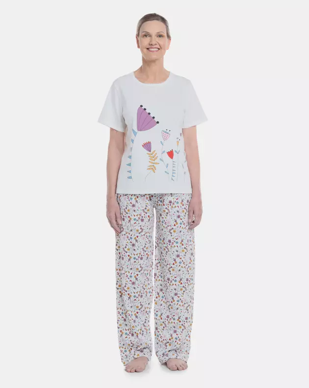 Pijama Feminino Sonhart clássico manga curta e calça Floral