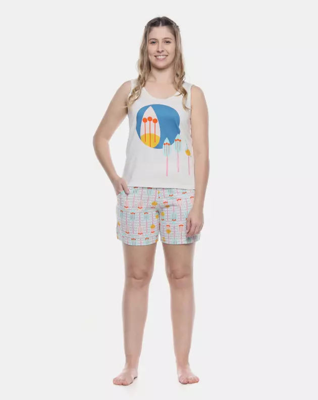 Pijama Feminino Adulto Regata e Bermuda