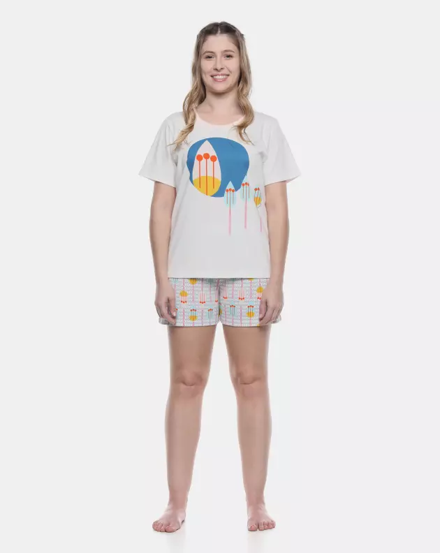 Pijama Feminino Adulto Manga Curta Decote V e Short
