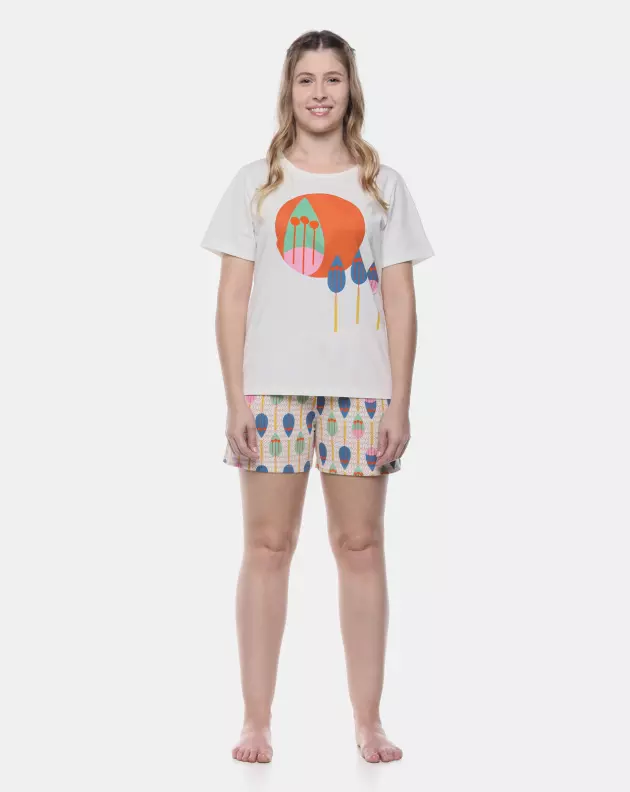 Pijama Feminino Adulto Manga Curta Decote V e Short
