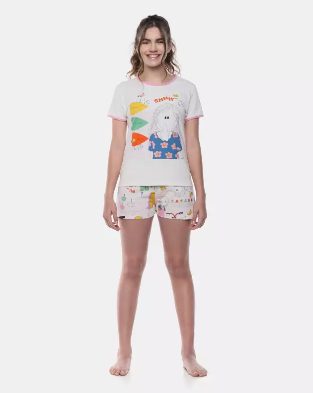 Pijama Feminino Baby-Look Manga Curta e Short Pat