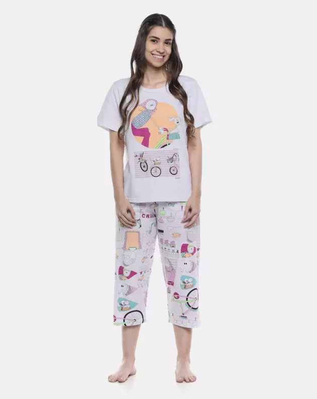 Pijama Feminino Adulto Manga Curta e Corsário