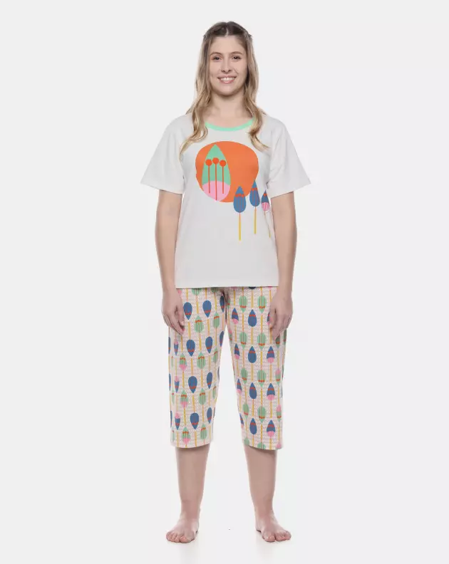 Pijama Feminino Adulto Manga Curta e Corsário