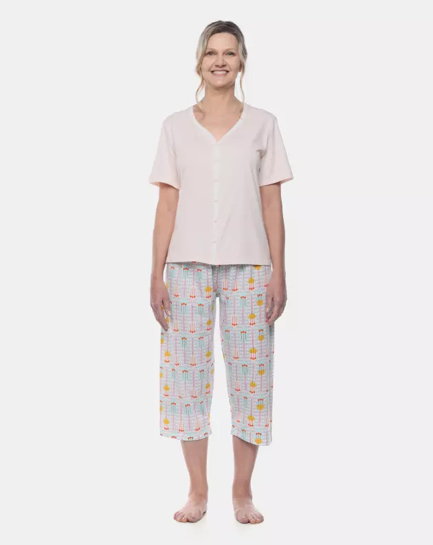 Pijama Feminino Adulto Manga Curta e Corsário