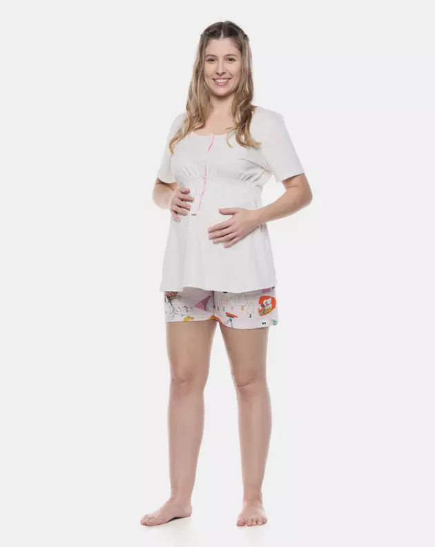 Pijama Gestante Manga Curta e Short