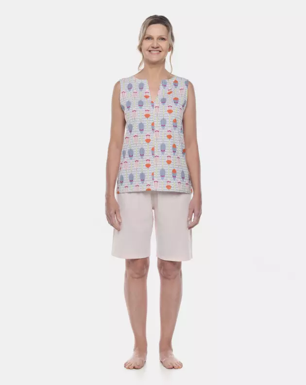Pijama Feminino Adulto Regata Aberta e Bermuda