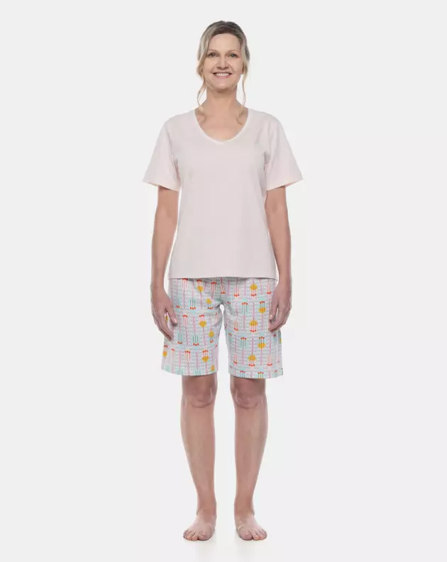 Pijama Feminino Adulto Manga Curta e Bermuda