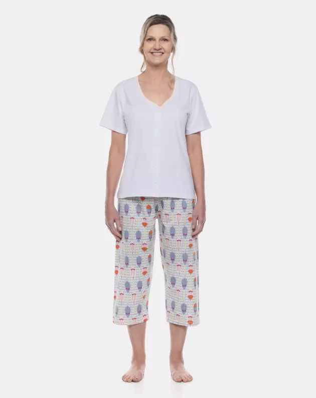 Pijama Feminino Adulto Manga Curta e Corsário