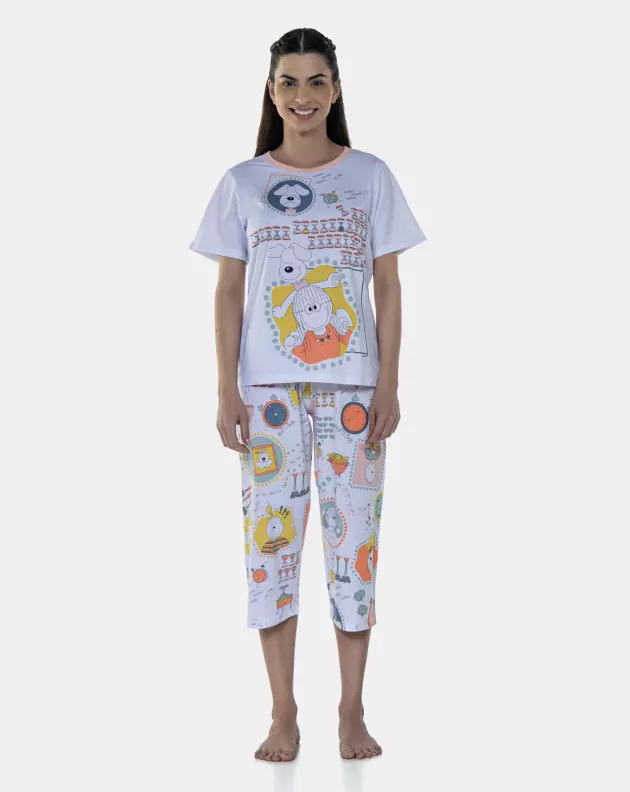 Pijama Feminino Sonhart  Manga Curta e Corsário Estampada