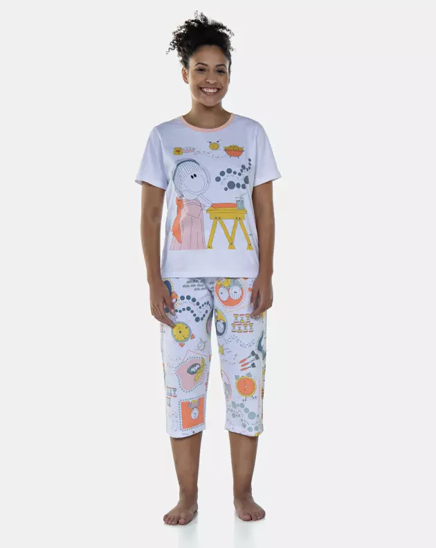 Pijama Manga Curta e Corsário