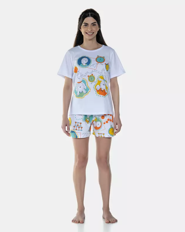 Pijama Feminino Sonhart Manga Curta e Short Estampado