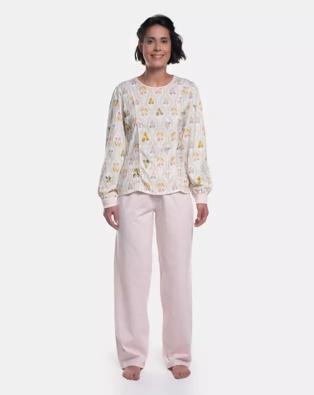 Pijama Homewear Feminino Manga Longa e Calça Rose