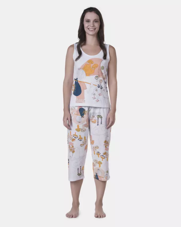 Pijama Feminino regata Média e corsário Estampada