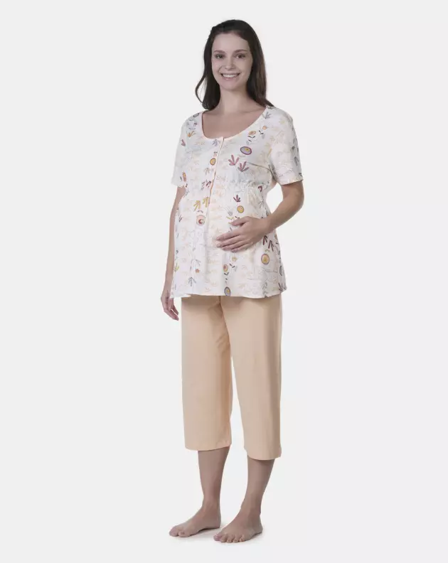 Pijama Gestante Manga Curta e Corsário     